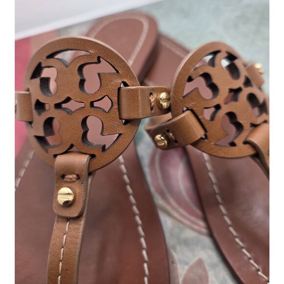 Tory Burch Mini Miller Sandal Size 7 M Brown Leather - Picture 2 of 6